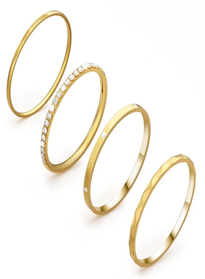 Vigamen 4 Pack 14K Gold Plated Thin Stackable Rings for Women,Cubic Zirconia Simulated Diamond Stack Rings,Minimalist Dainty Trendy Statement Stacking Rings Set,Gold,Size 8 - Image 1
